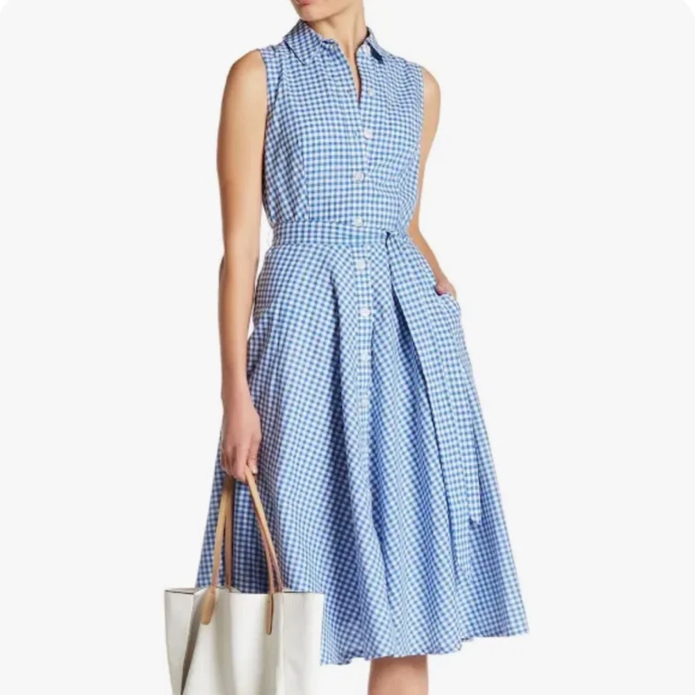 Be by Chetta B. Gingham Button Up Tie Waist A-Line Sleeveless Dress - Picture 12 of 12